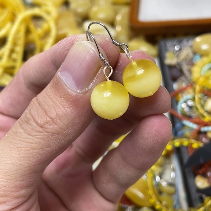 裸石蜜蜡银S925镶嵌耳坠
