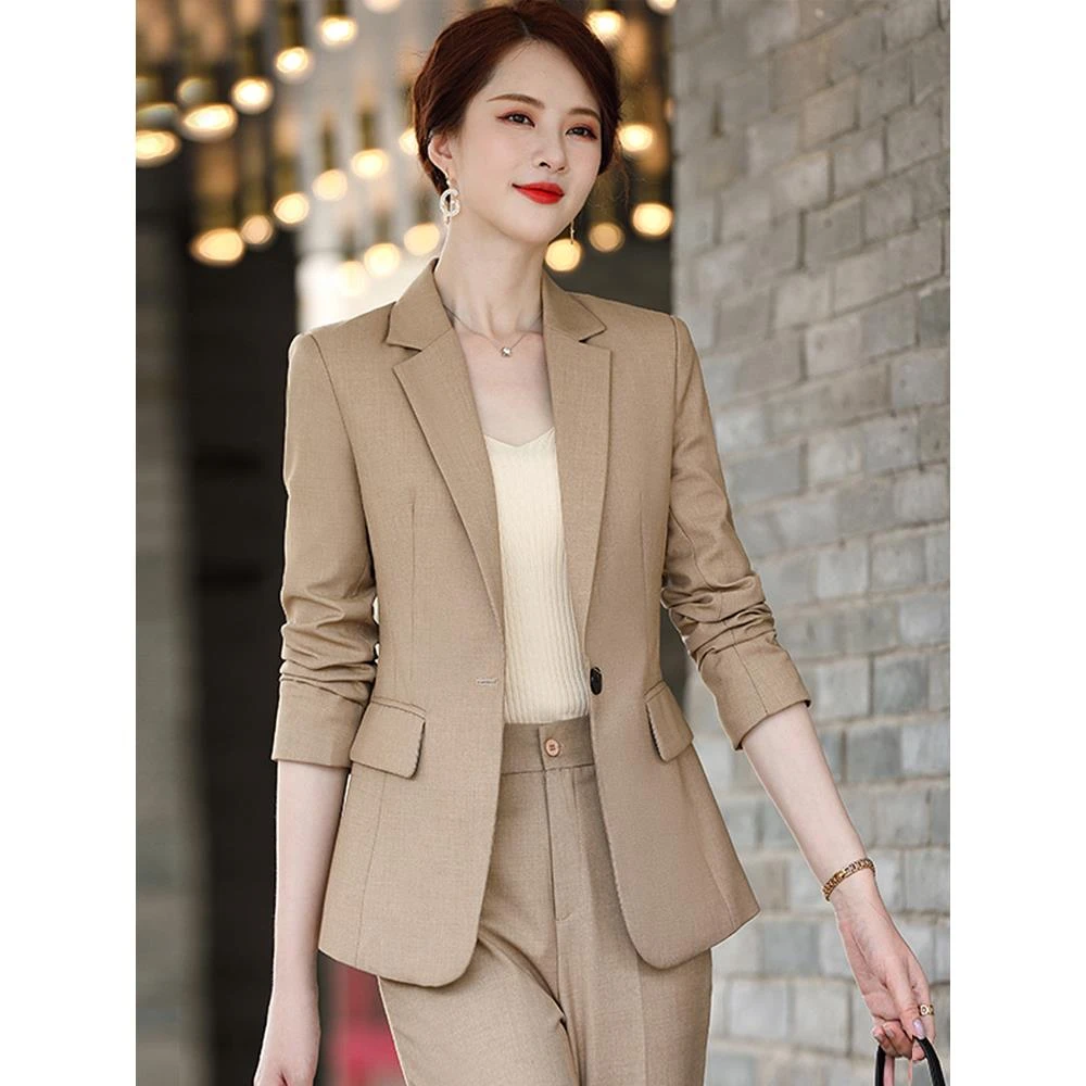 卡其色西装套装女春秋2025新款职业正装时尚小个子洋气西服两件套