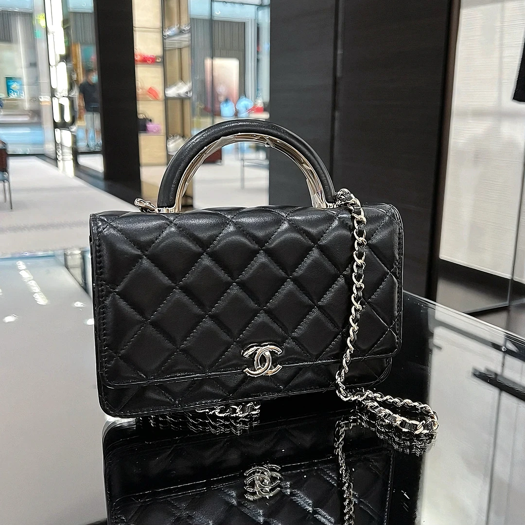 99新 Chanel/香奈儿 7594|香奈儿黑金手柄woc芯片新款手提单肩斜