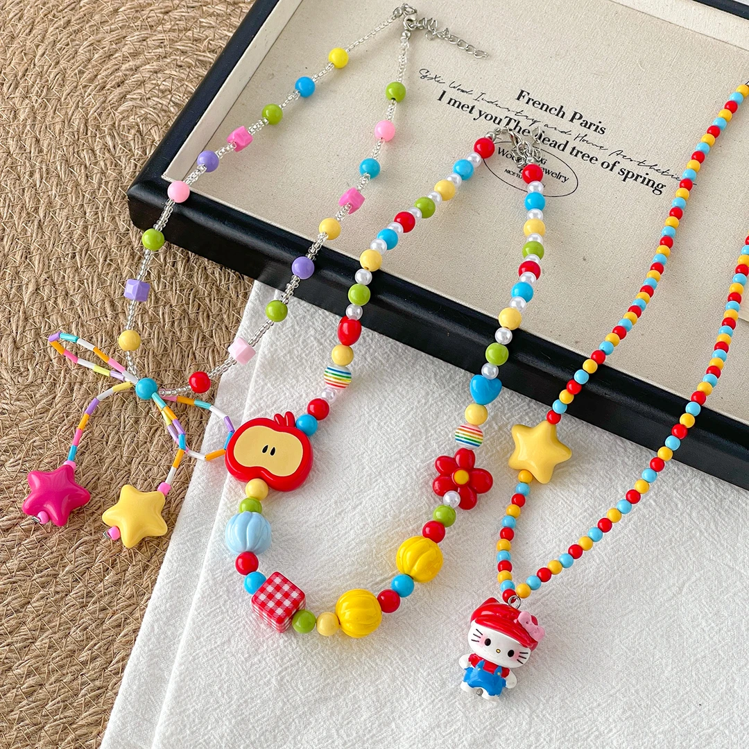 【儿童】彩色可爱多巴胺女孩卡通珠儿童女童宝宝串珠项链蝴蝶锁骨链