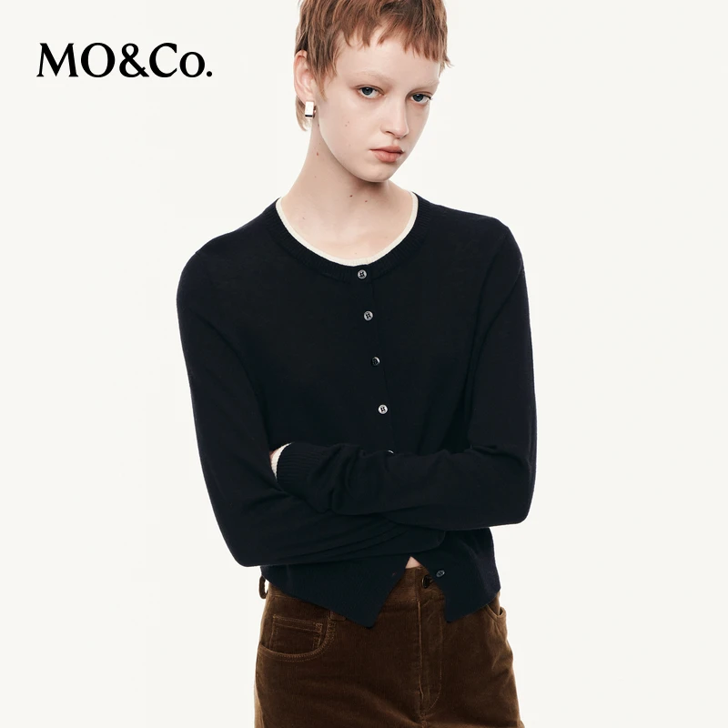 【陈嘉尔专属】MOCO针织开衫2025秋美丽诺绵羊毛假两件MBE3CART10