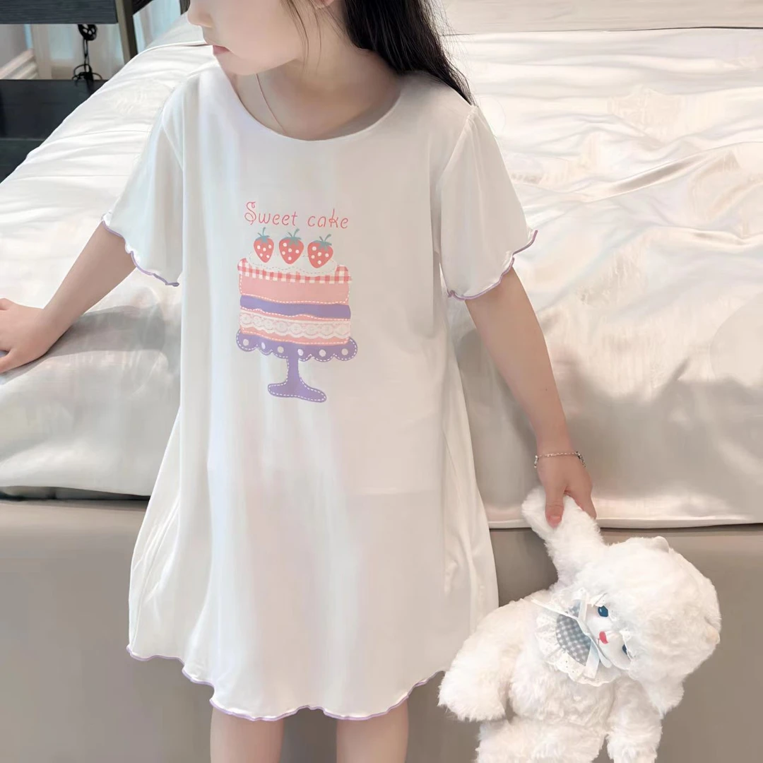 【莱赛尔天丝】夏季女童蜜芽边透气连衣裙贴身舒适短袖家居睡裙
