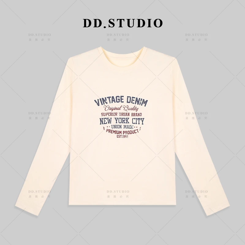 【DIUDIU】字母印花长袖T恤女新款宽松显瘦打底上衣DD-0878