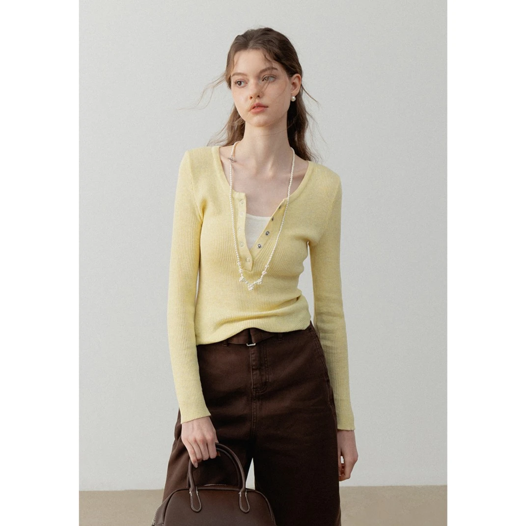 EGGKA 【现现】假两件V领针织衫气质修身显瘦百搭E24A8297AF