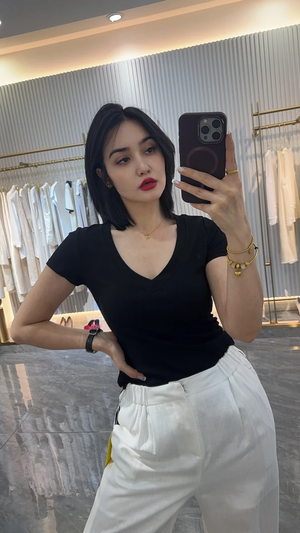 夏季宽松型见麻裤宽松时尚宽松T恤纯棉弹力气质显瘦休闲短款