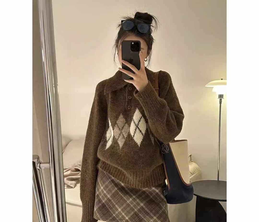 上衣设计感保暖毛针织衫休闲风格纹冬季毛衣洋气气质高级感甜美