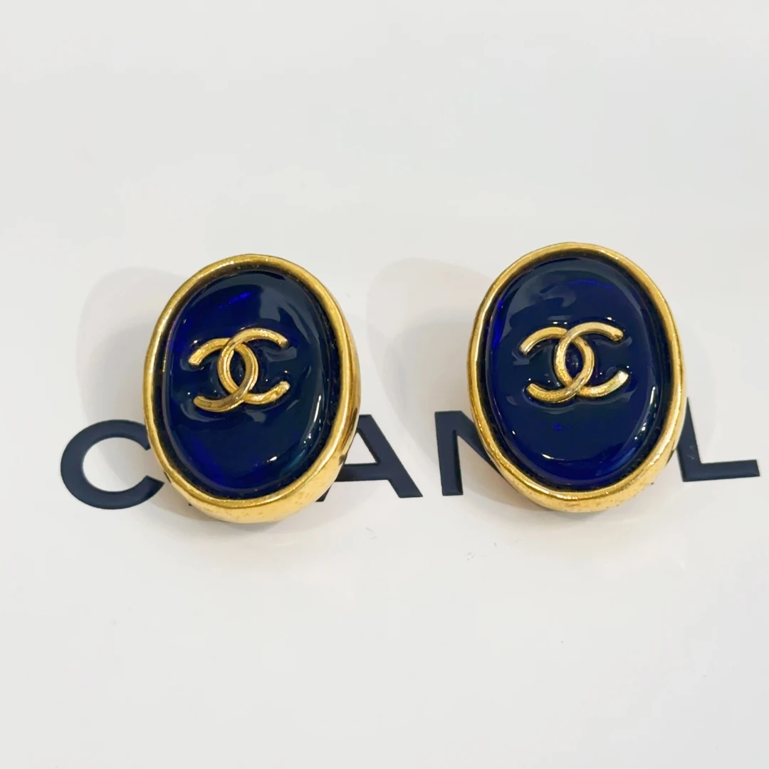 95新 Chanel/香奈儿 Chanel vintage香奈儿中古蓝琉璃耳夹