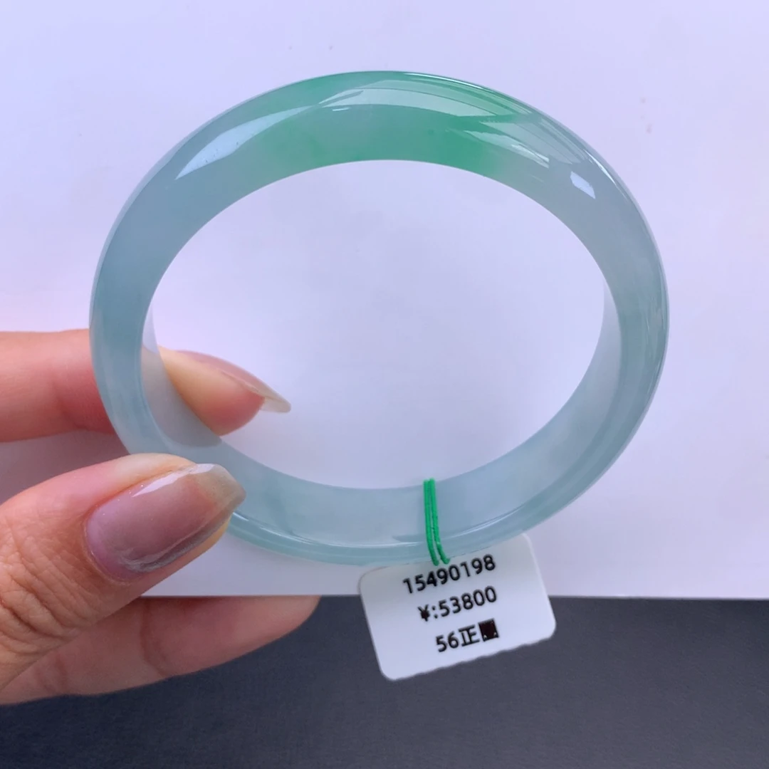 未镶嵌手镯翡翠一手）冰胶蓝底飘绿手镯