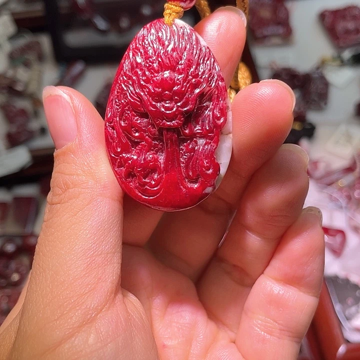 微***义天然辰砂朱砂吊坠雕刻