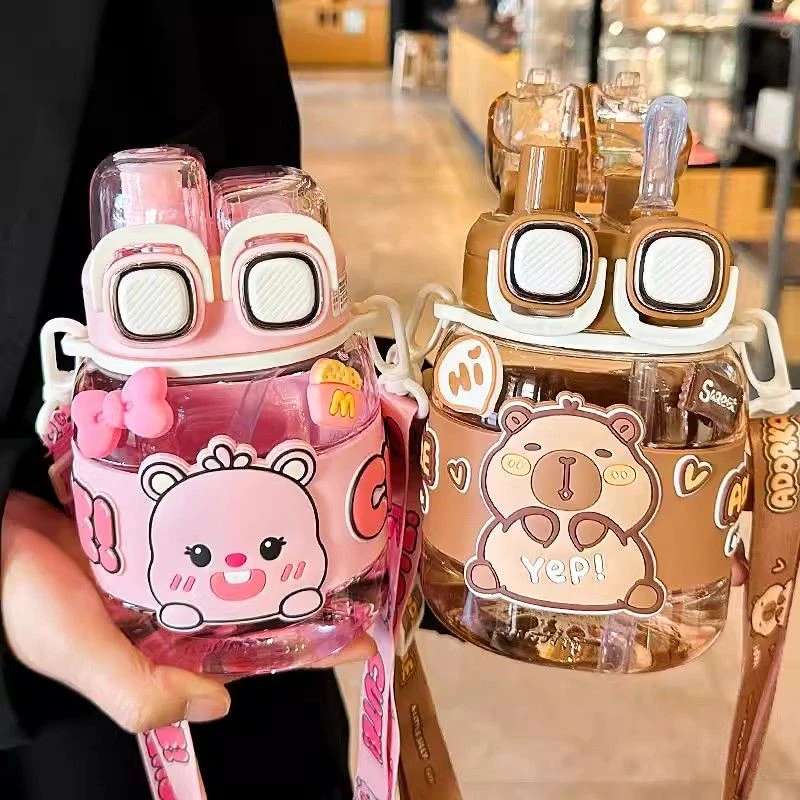 卡皮巴拉水杯杯儿童可爱tritan双饮杯子女学生便携耐高温吸管水杯