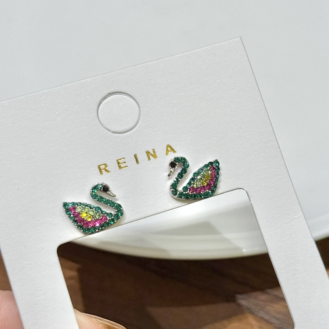 925银合成锆石耳饰 7664彩色的鹅啊鹅银耳钉