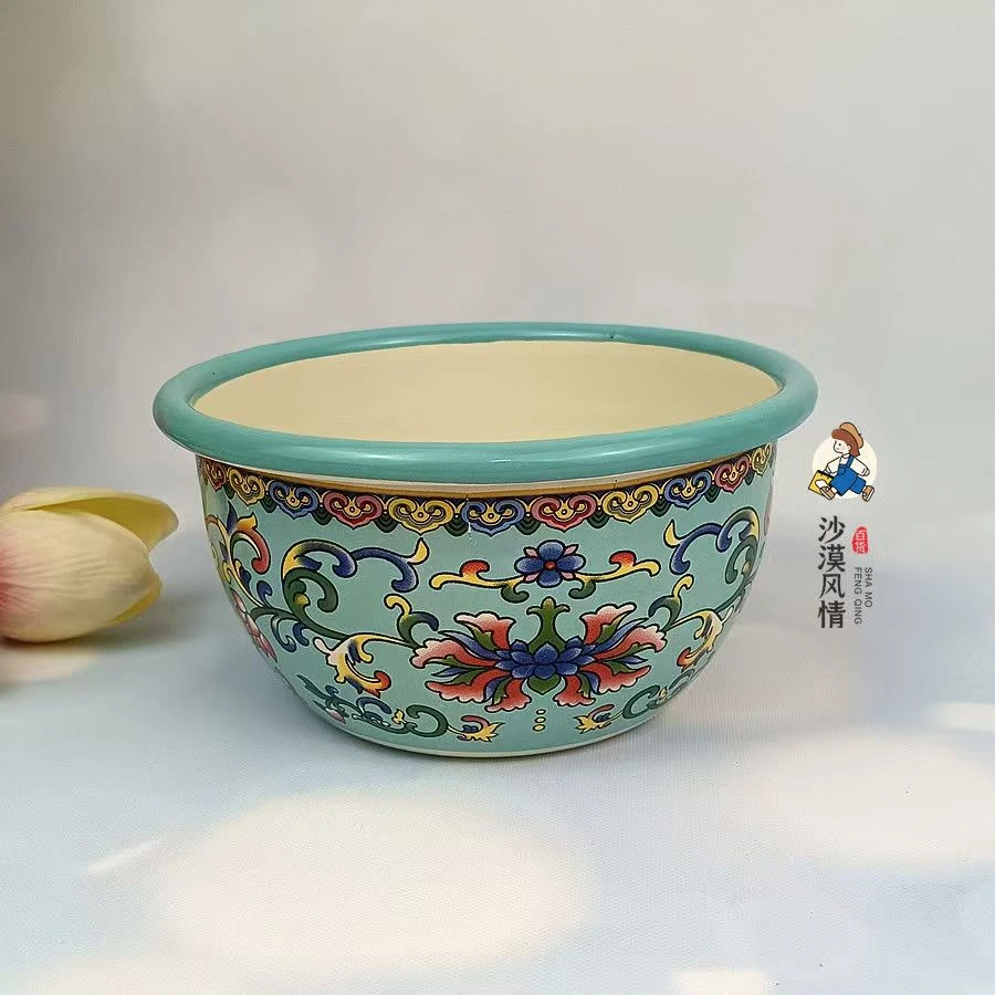 18公分特厚珐琅搪瓷钩莲花汤碗