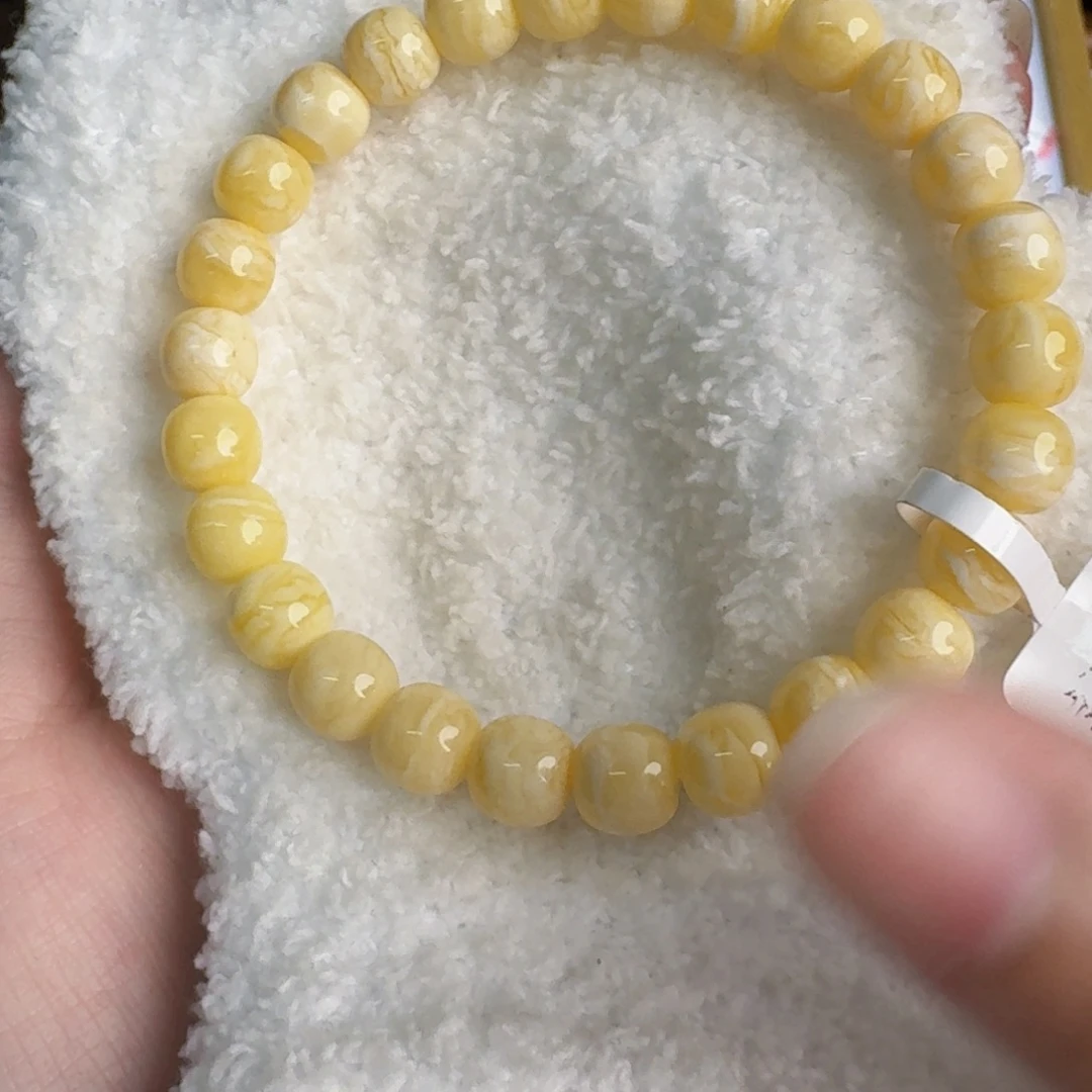 未镶嵌琥珀裸石8mm浓黄蜡妖花