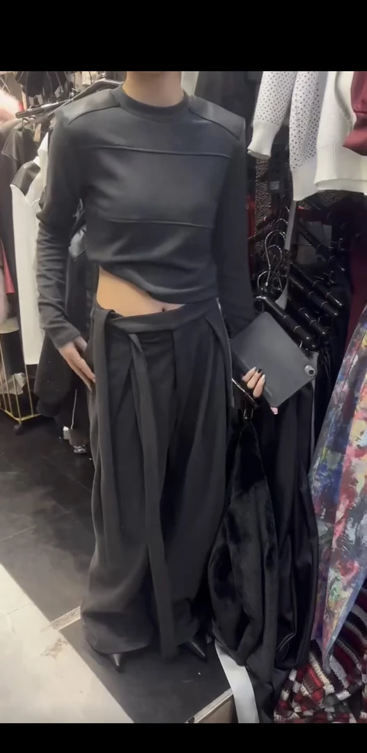 扣号链接2024秋季新款气质撞色拼接垫肩