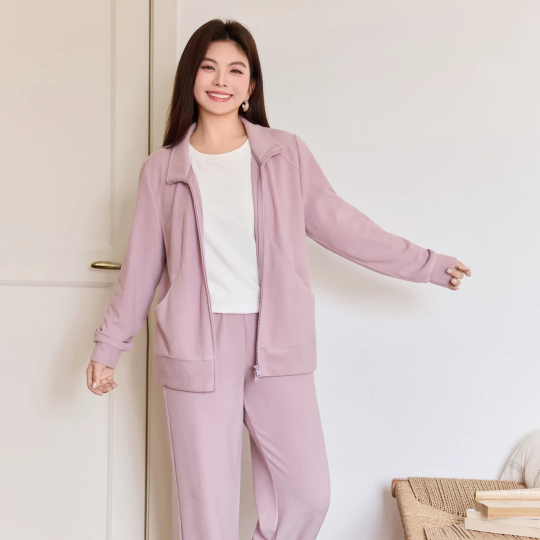 MsShe大码女装2025冬【双面磨毛仿德绒】外套阔腿裤套装Q2511038