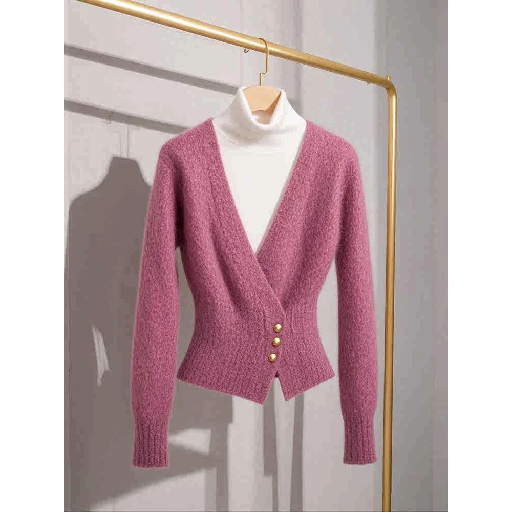 2024冬季设计感超好看短款上衣气质高级感小香风粉色假两件女