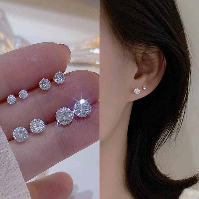 合金耳饰 超闪锆石耳钉女耳环2024睡觉免摘小巧精致养耳洞耳骨钉