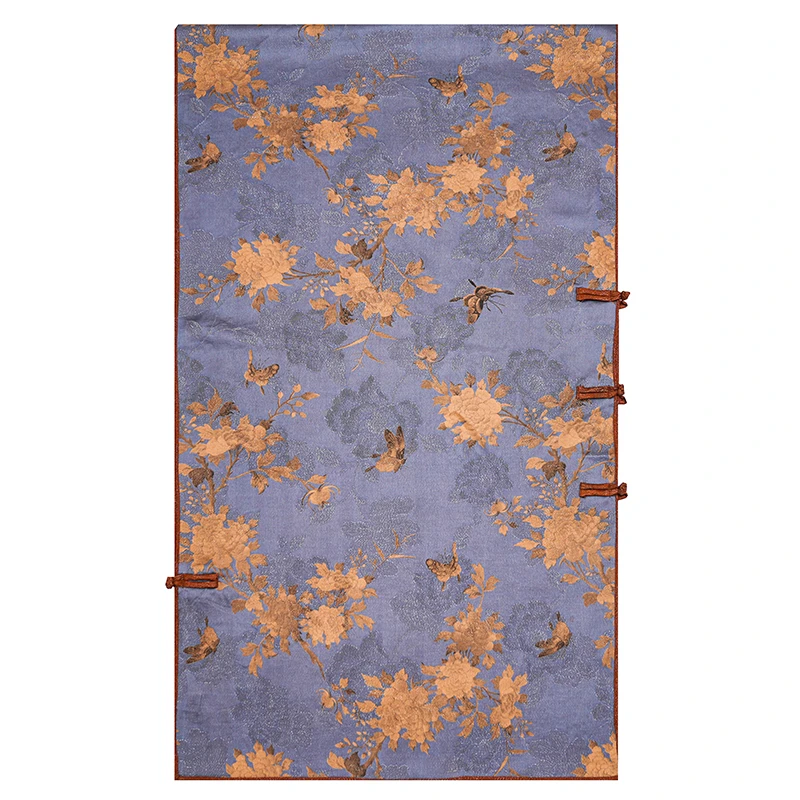 银丝花萝【微雨海棠】50*180单层盘扣长巾香云纱桑蚕丝丝巾气质围巾