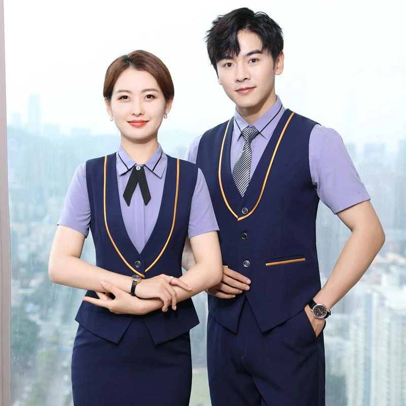 酒店KTV前台服务员工作服夏装餐饮饭店酒吧客服男女职业马甲套装