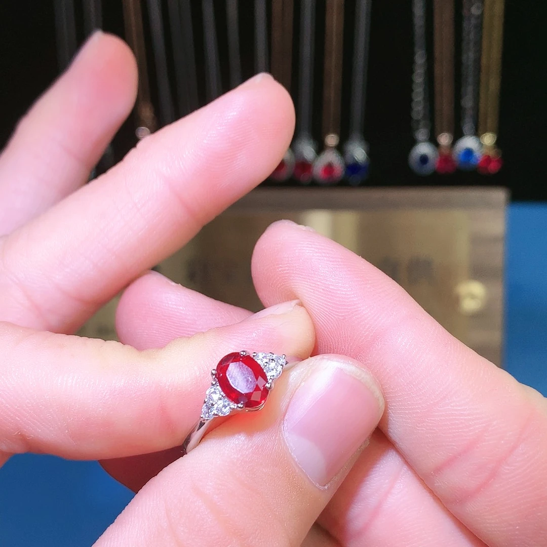 红宝石戒指银S925镶嵌