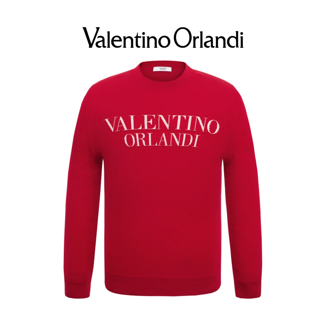 Valentino orlandi男士秋冬A版时尚百搭字母logo绵羊毛针织衫毛衣