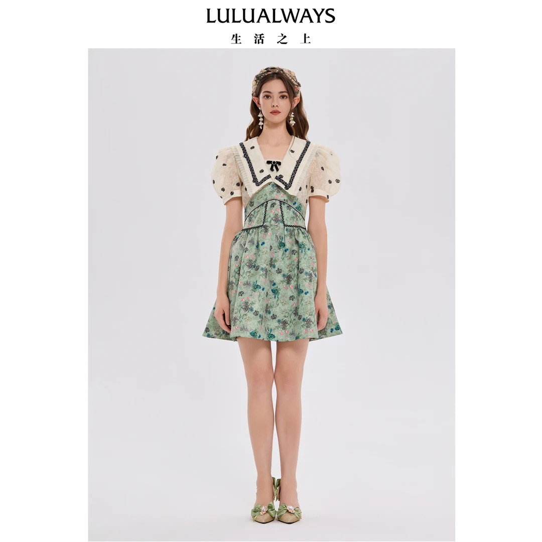 LULUALWAYS我爱露露25夏季新款法式心动甜美清新大翻领显瘦连衣裙