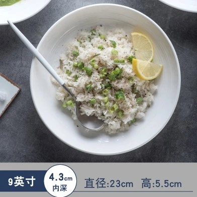 意素陶瓷9英寸北欧风纯色条纹沙拉深圆盘简约陶瓷盘家用