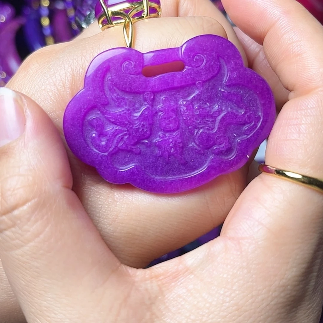 【闪购商品】琉璃DIY龙凤吉祥如意平安锁凝胶玉华果冻紫