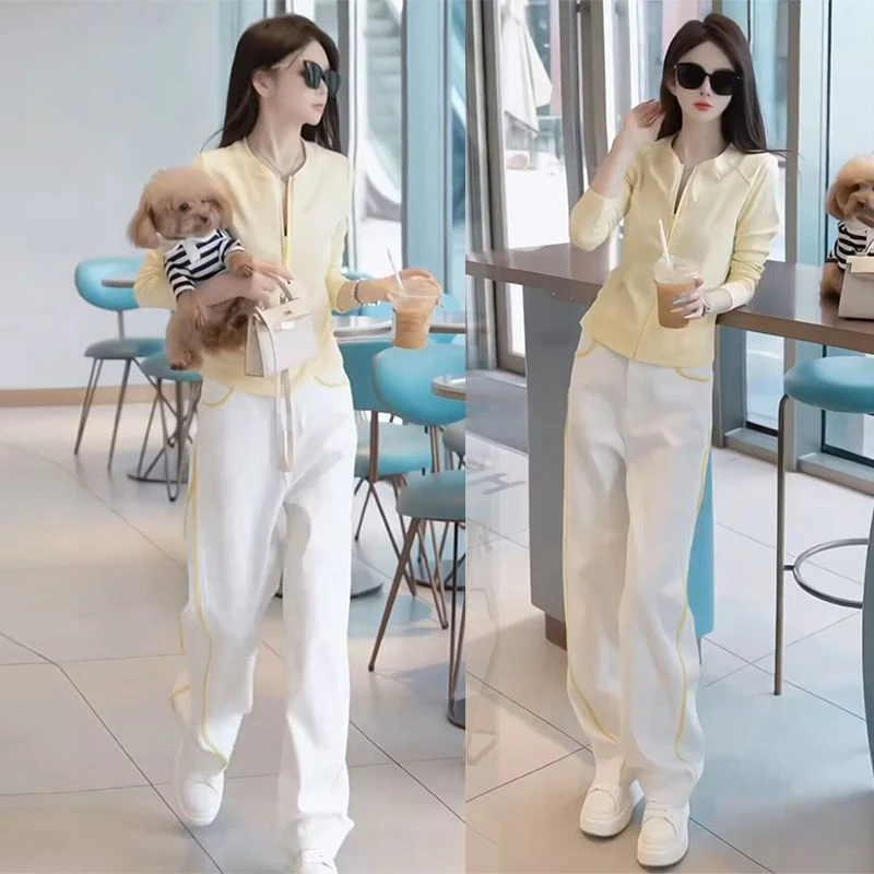 2025春秋季小香风开衫上衣简约阔腿裤轻熟减龄时尚通勤阔腿裤套装