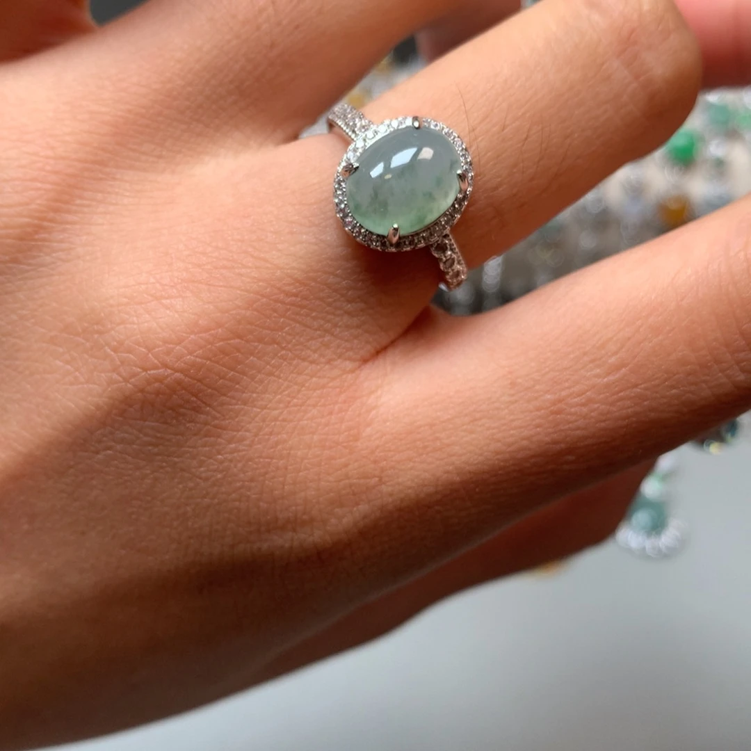 翡翠戒指银S925镶嵌戒指