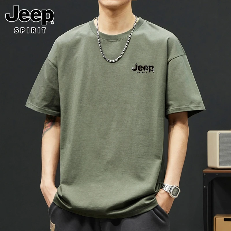 JEEPSPIRIT吉普美式重磅短袖男士2025夏季痞帅运动纯棉慵懒风T恤