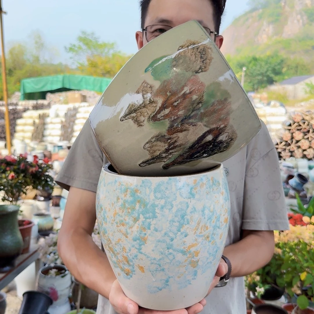 紫砂花盆口18高20（两个混搭工艺品蛋壳