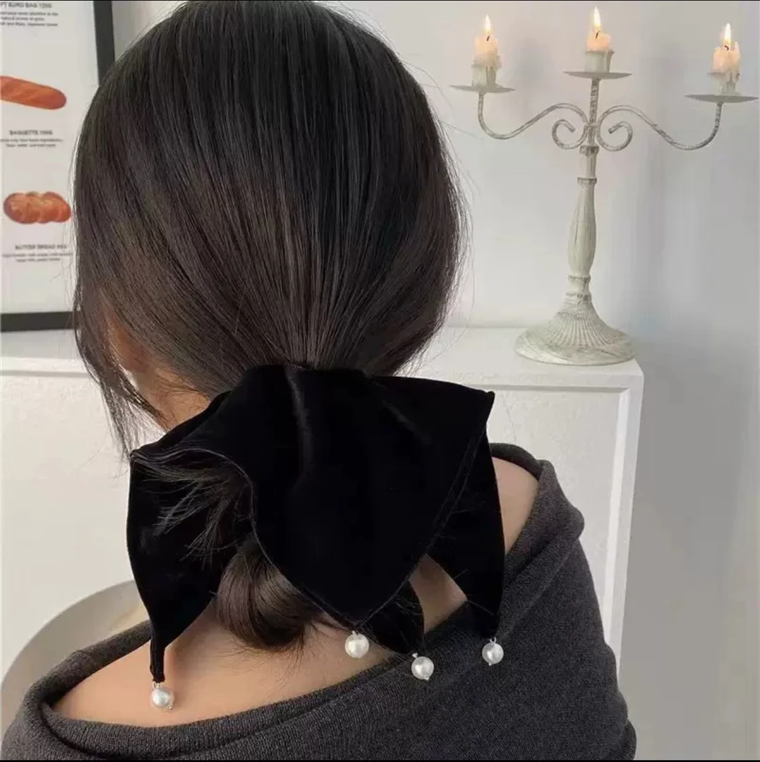 超大秋冬丝绒方形发圈设计感高端百搭头饰复古丸子头气质皮筋发饰