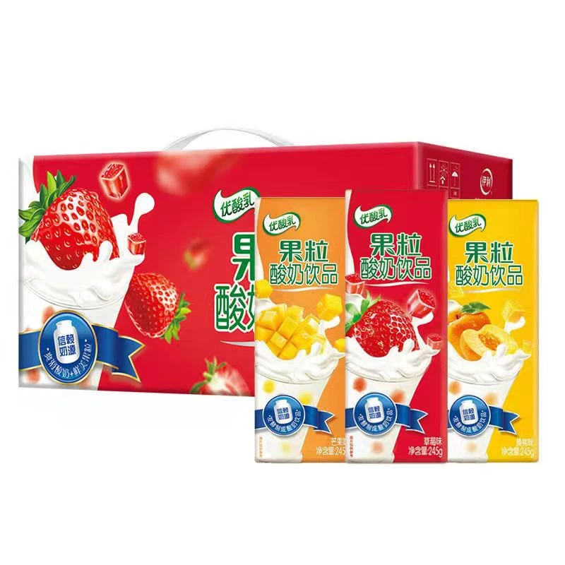 4月伊利果粒优酸乳245g*12盒草莓味黄桃味芒果味随机发酸奶饮品