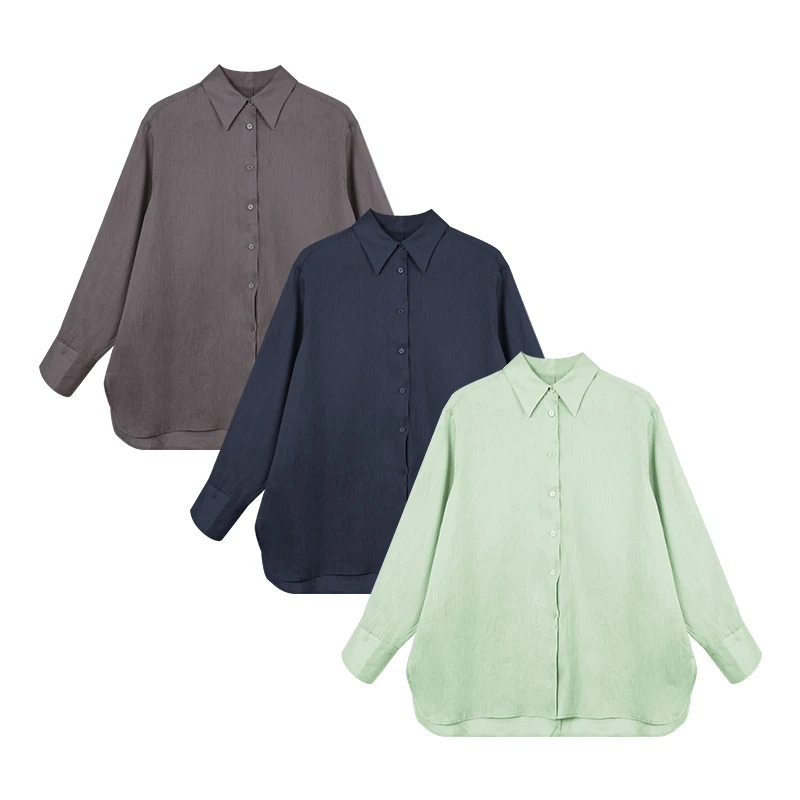 【亚麻衬衣】轻奢衬衫夏季女款休闲质感时尚纯色通勤有型舒适宽松
