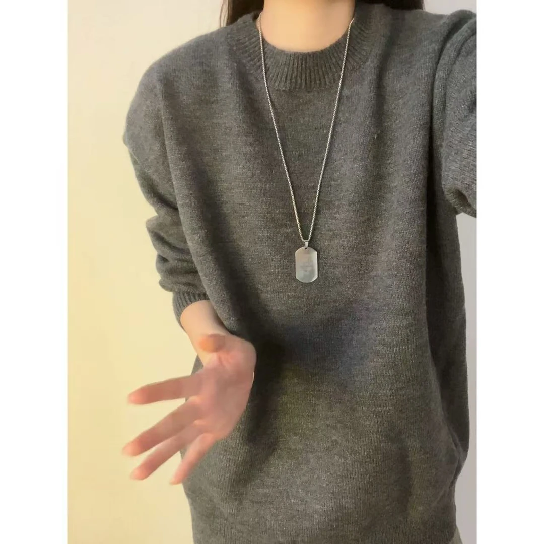 美式纯色套头针织衫男秋潮牌cleanfit圆领打底毛衣慵懒风情侣线衣