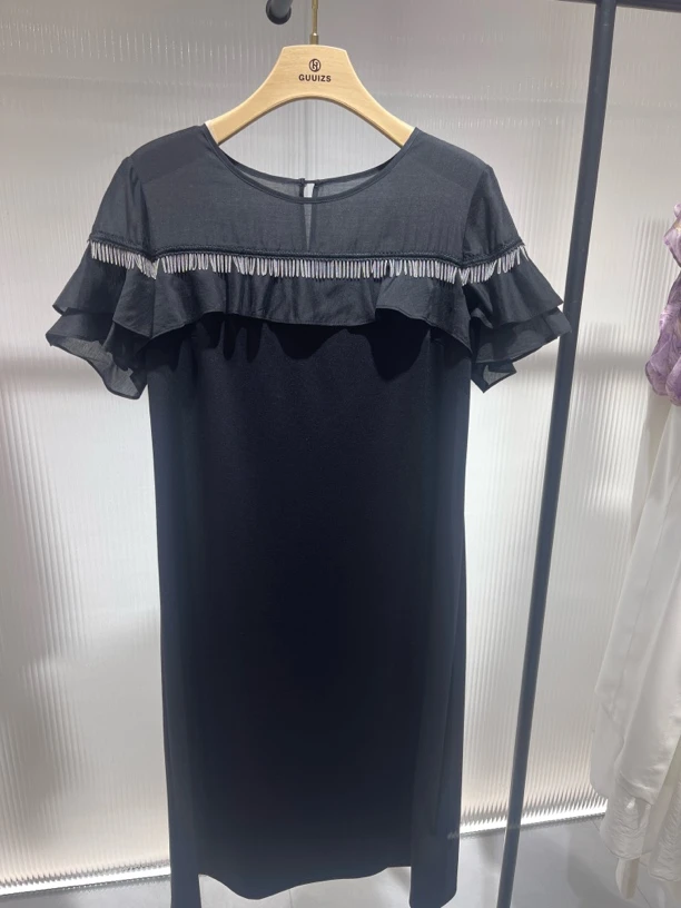 夏季新款时尚休闲荷叶边直筒宽松显瘦a字连衣裙女