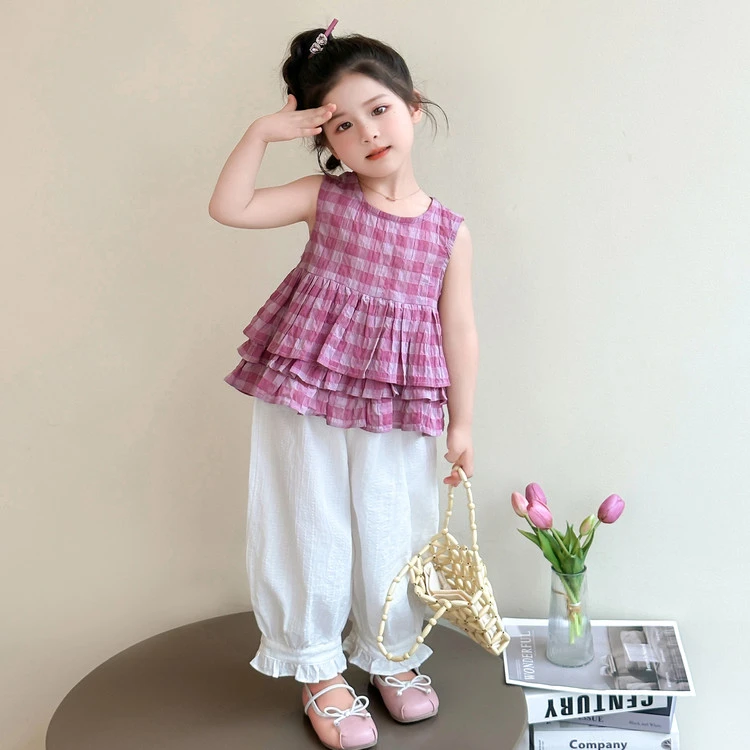 女童夏款无袖背心套装2025新款夏季韩版棉布中小童两件套