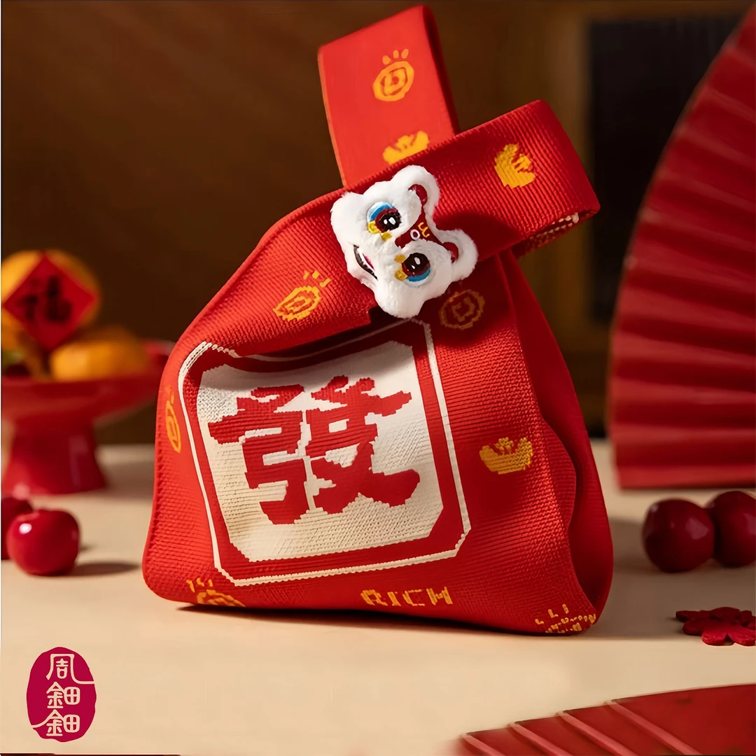 周钿钿®|醒狮|新年针织手腕跨包袋大容量拜年便携手提袋