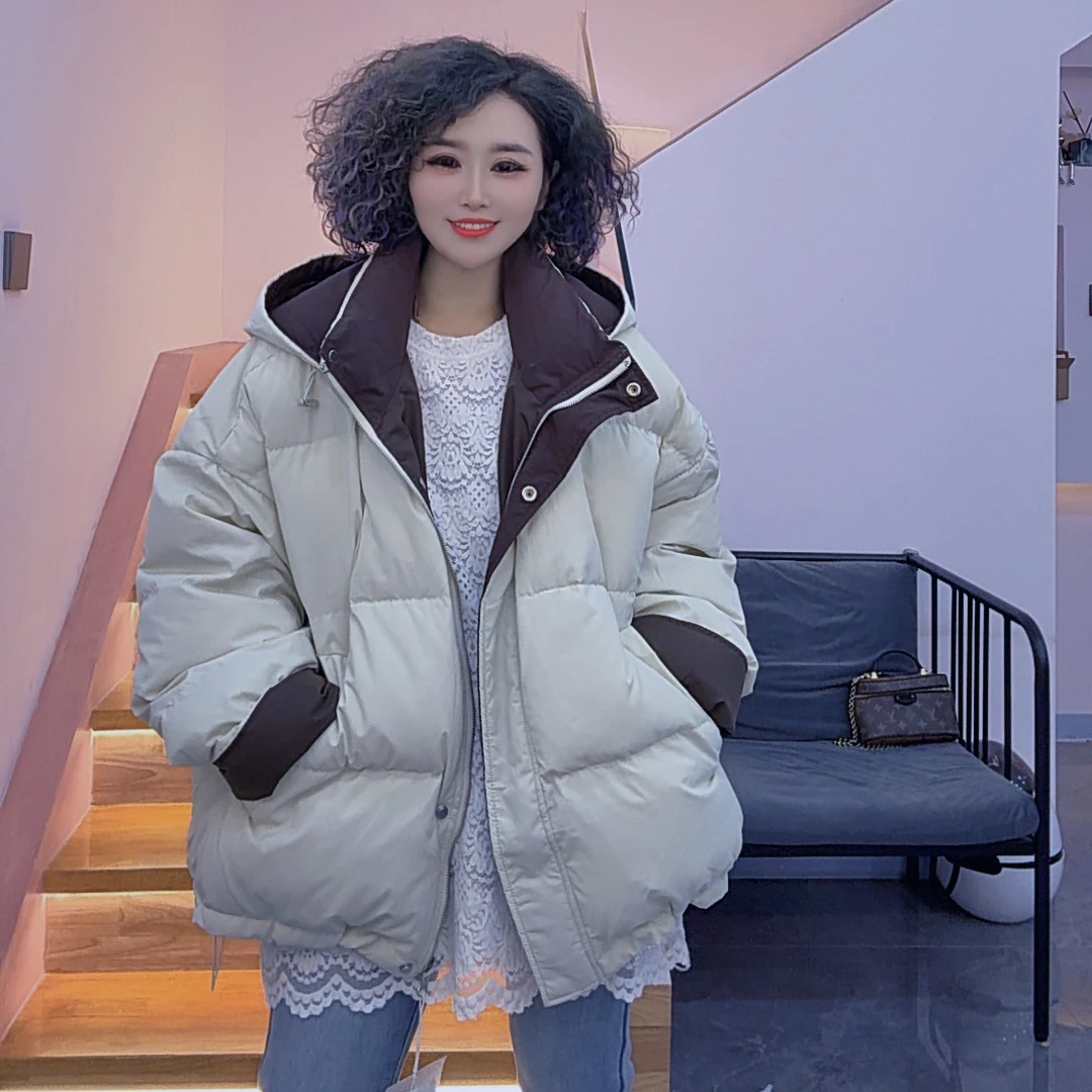 连帽拼色短款羽绒服琦琦自留款