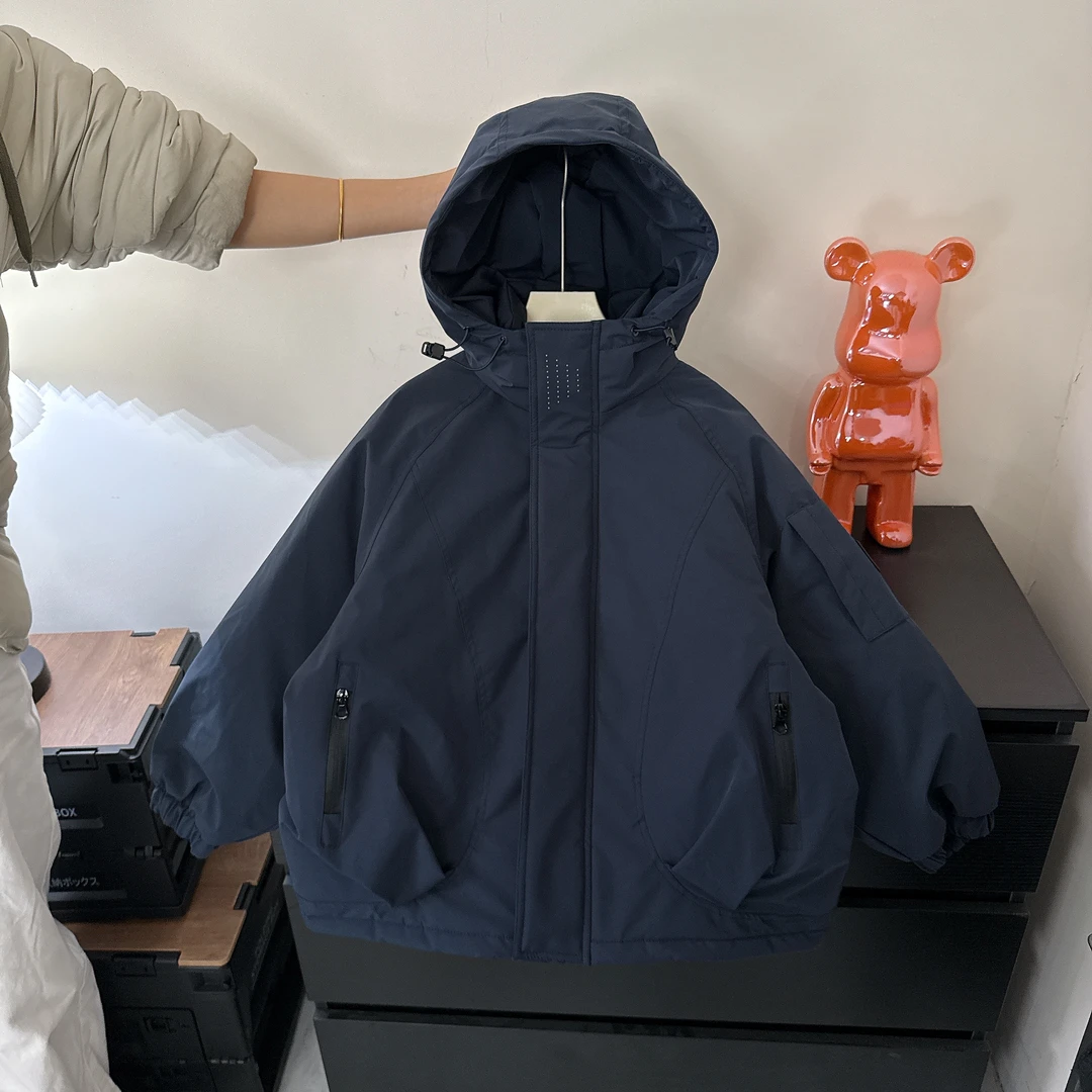 川度2570儿童连帽简约棉服冬季新款男女童百搭极简风连帽棉衣冬装