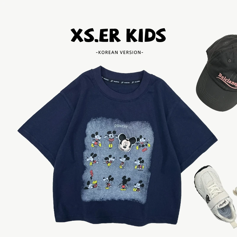 【派町】儿童夏季时韩版简约洋气百搭卡通印花短袖T恤上衣HBB7359