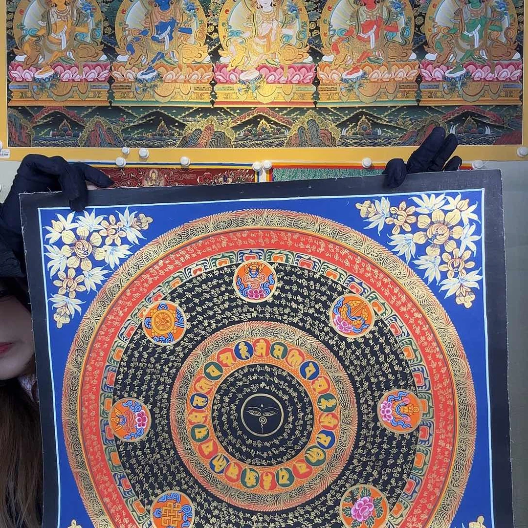 卷轴画纯手绘唐卡六字真言50厘米左右