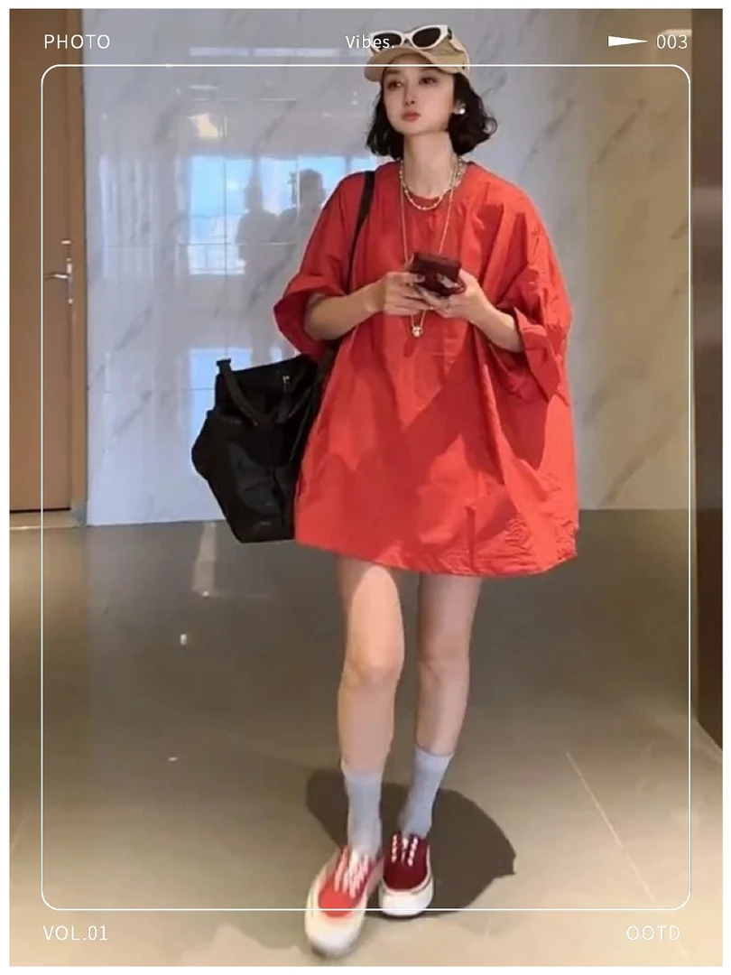 韩版百搭宽松中长款纯色T恤欧洲站2025夏季新款时尚休闲圆领上衣