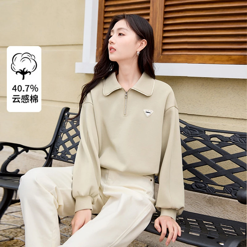 【小余专属】X851072卫衣香影欧若智性风半拉链polo领卫衣新款慵
