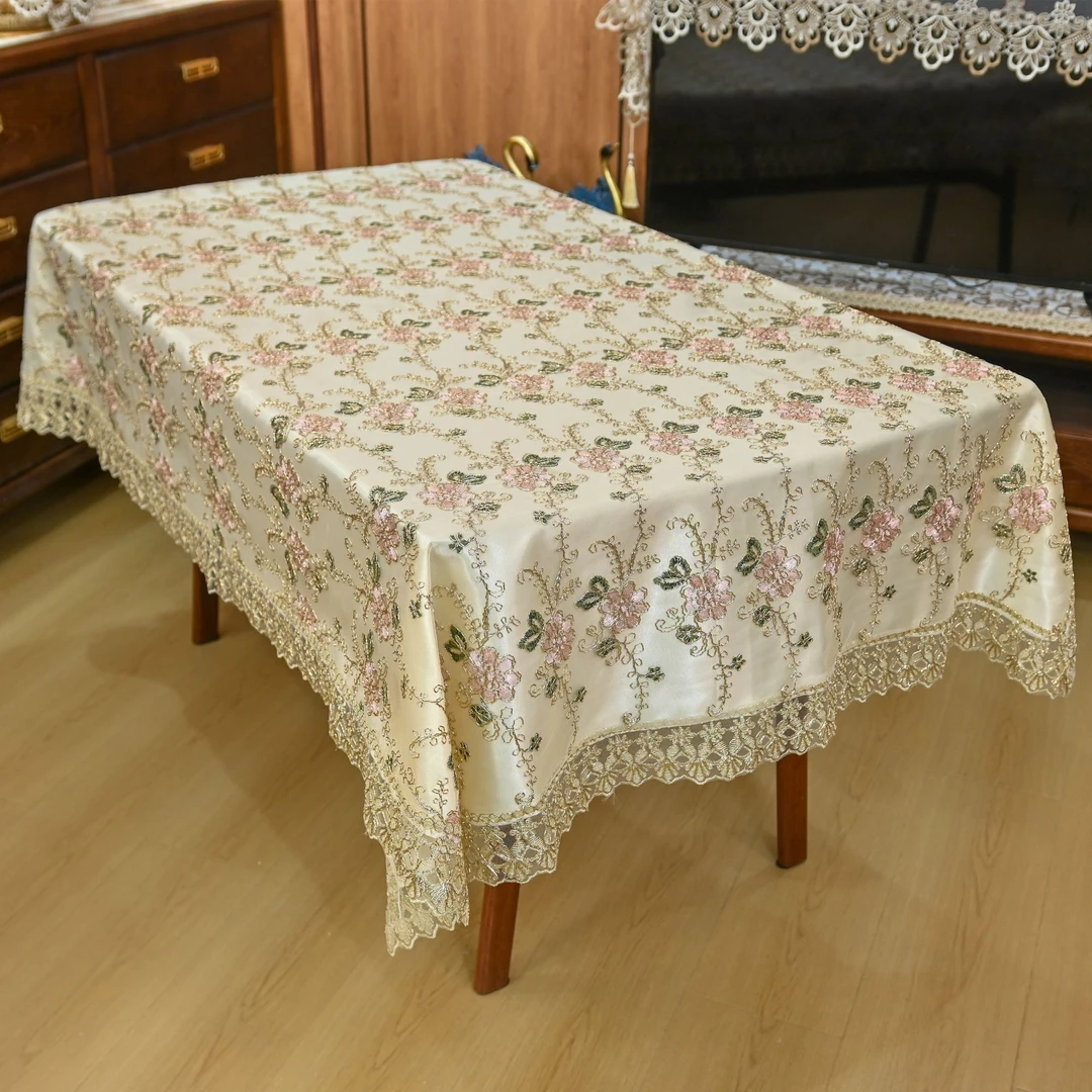 A7彩金粉（130*180cm）餐桌布，茶几布，电视机75寸盖巾