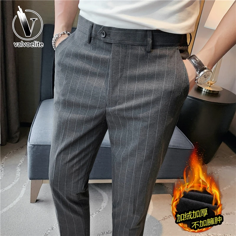 VALVOELITE男士休闲西裤秋冬新款商务正装加绒加厚小脚九分西装裤