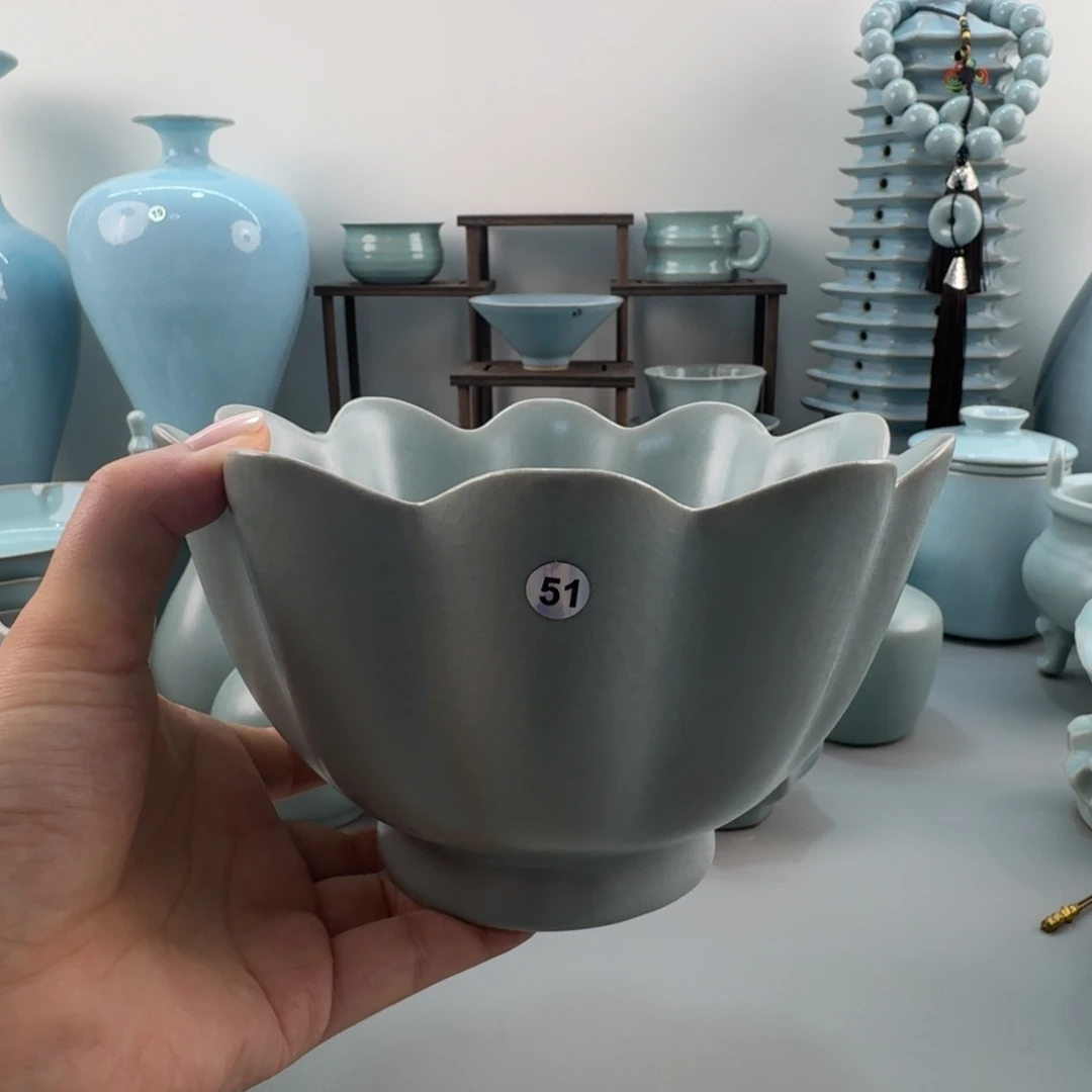 琉璃手工艺品大瑕汝窑仿古釉莲花碗51号