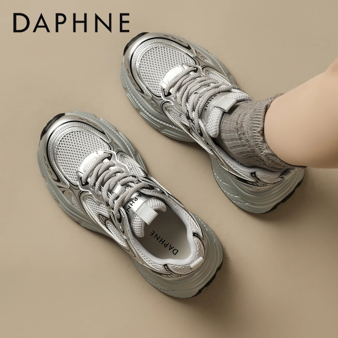 达芙妮5CM增高厚底老爹鞋女款2025秋季新款潮流时尚百搭休闲女鞋