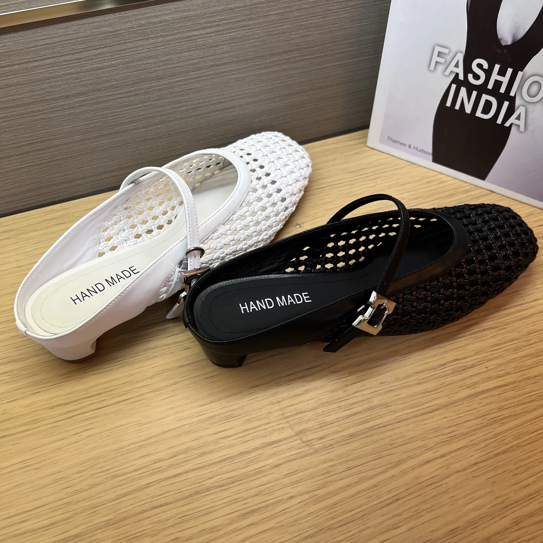 【XueEr】 3cm，2025夏季新款编织拖鞋时尚舒适透气网面包头女鞋